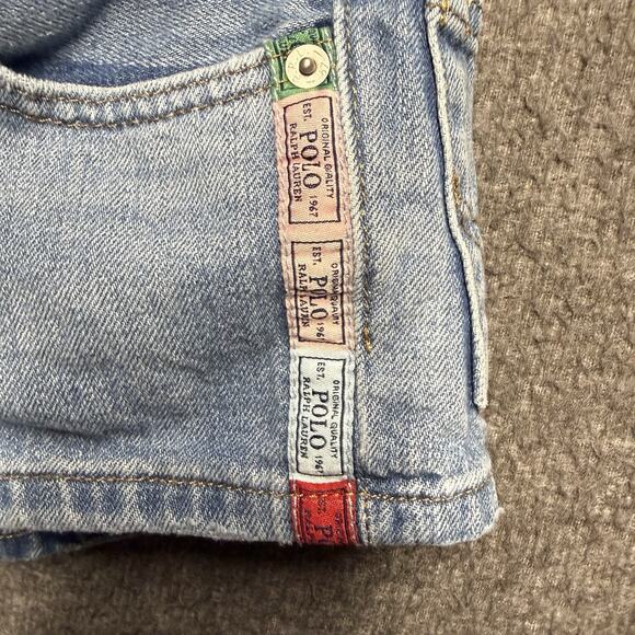 Polo Ralph Lauren Jean Shorts Girls Small 7 Blue Logo Panels Adjustable Cotton - Picture 2 of 6